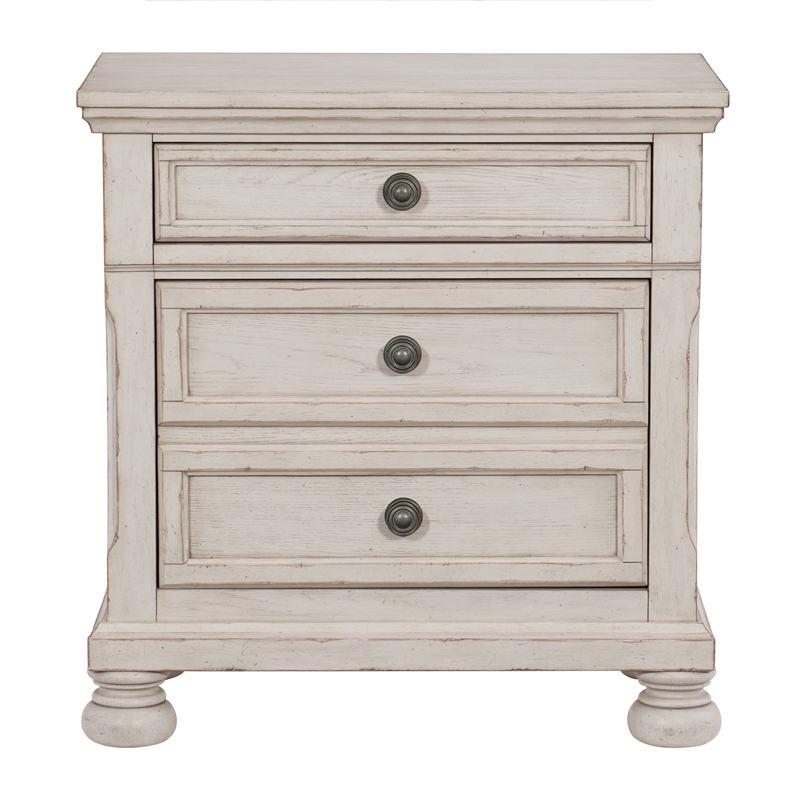 Pemberly Row Traditional Wood Nightstand in Antique White Finish