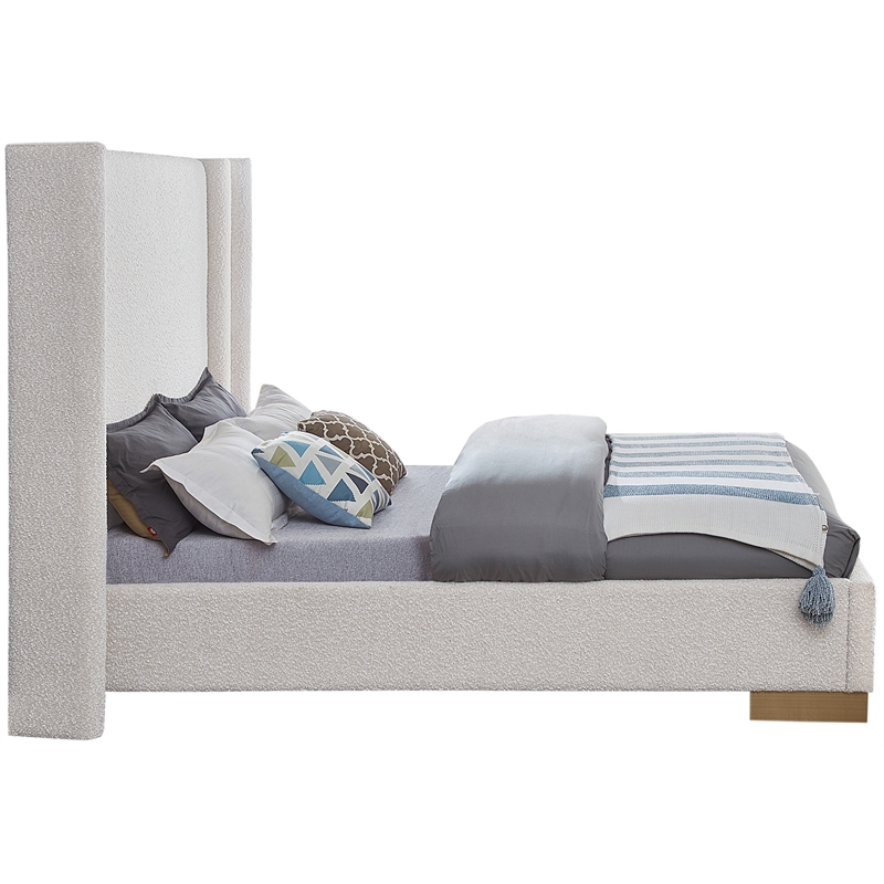 Pemberly Row Contemporary Cream Finish Boucle Fabric Queen Bed