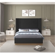 Pemberly Row Contemporary Black Finish Boucle Fabric Queen Bed