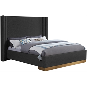 Pemberly Row Contemporary Black Finish Boucle Fabric Queen Bed