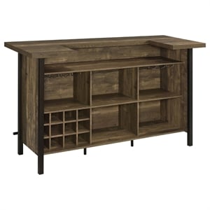 Pemberly Row Farmhouse Freestanding Home Bar Wine Cabinet Rustic Oak