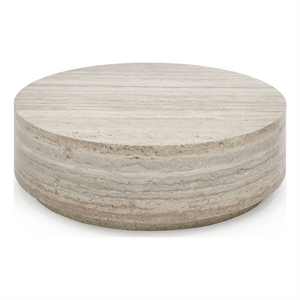 Pemberley Row Engineered Wood Travertine Round Coffee Table 39&quot Unassembled