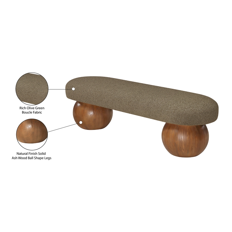 Pemberly Row Contemporary Rich Olive Green Boucle Fabric Bench