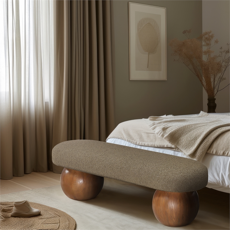 Pemberly Row Contemporary Rich Olive Green Boucle Fabric Bench