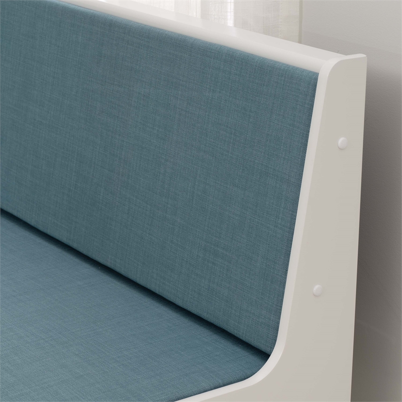 Pemberly Row Corner Nook Dining Set Blue Fabric Upholstered Seats in White Wood