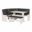 Pemberly Row Corner Nook Dining Set Charcoal Gray Fabric Seats in White Wood