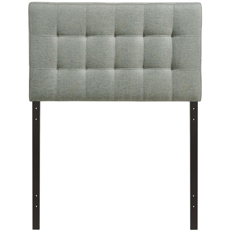 Pemberly Row Twin Upholstered Polyester Fabric Headboard in Gray