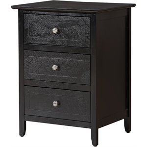 Pemberly Row Engineered Wood Transitional 3-Drawer Nightstand in Black