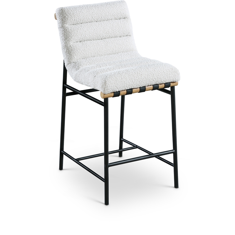 Pemberly Row Contemporary Cream Boucle Polyester Fabric Counter Stool