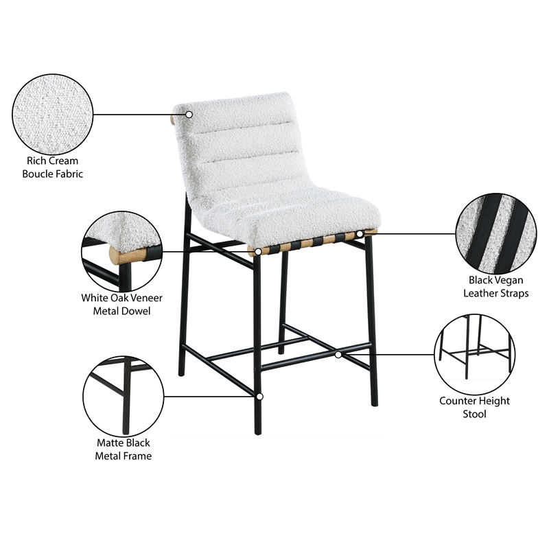 Pemberly Row Contemporary Cream Boucle Polyester Fabric Counter Stool