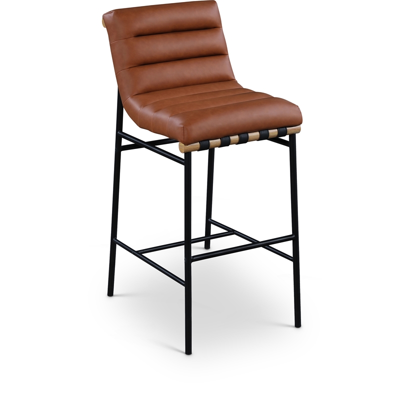 Pemberly Row Contemporary Soft Cognac Vegan Leather Bar Stool