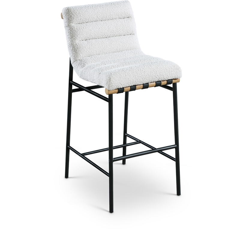 Pemberly Row Contemporary Cream Boucle Polyester Fabric Bar Stool