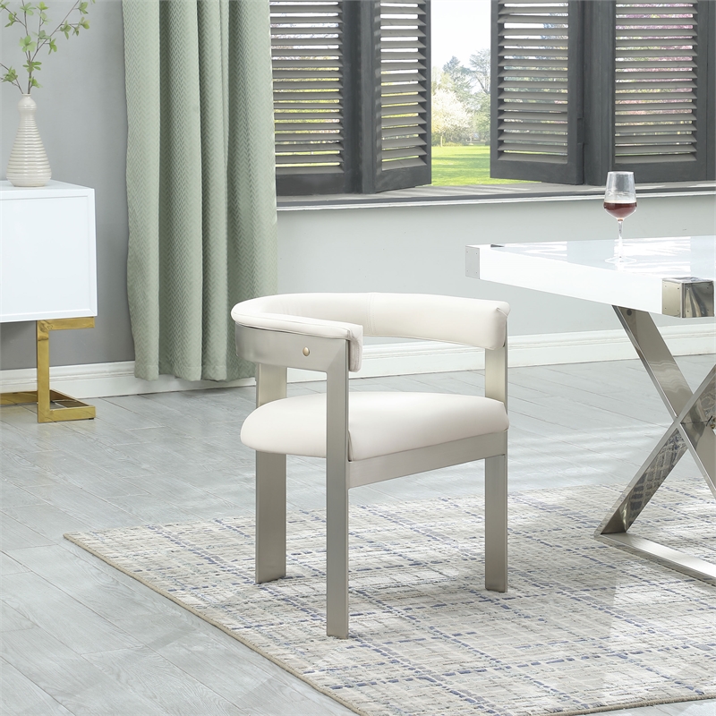 Pemberly Row Contemporary Cream Vegan Leather Dining Chair (Set of 2)