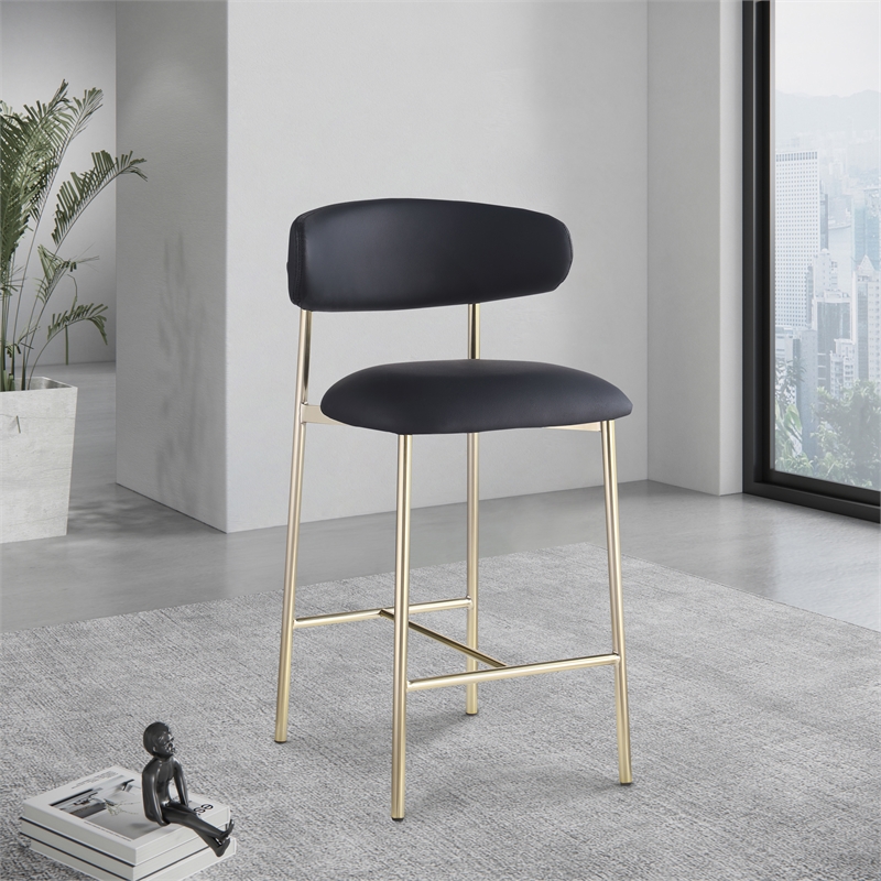 Pemberly Row Contemporary Black Vegan Leather Counter Stool (Set of 2)