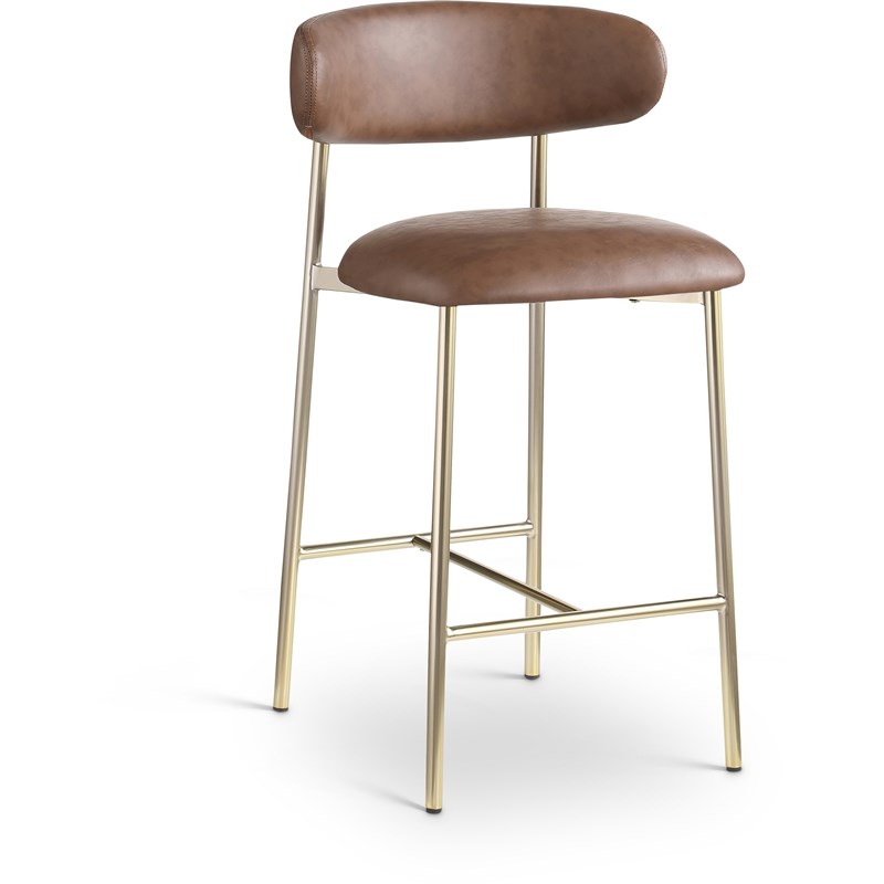 Pemberly Row Contemporary Brown Vegan Leather Counter Stool (Set of 2)