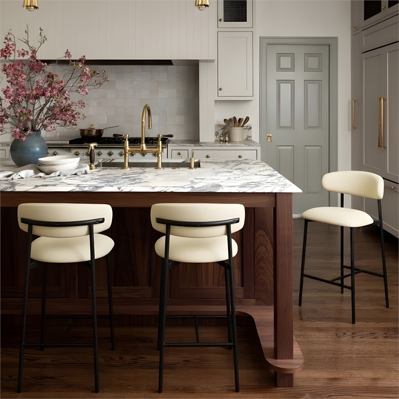 Pemberly Row Contemporary Cream Vegan Leather Counter Stool (Set of 2)