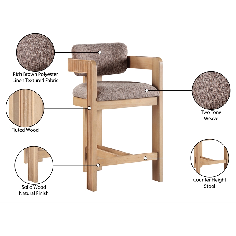 Pemberly Row Contemporary Brown Linen Textured Polyester Fabric Stool