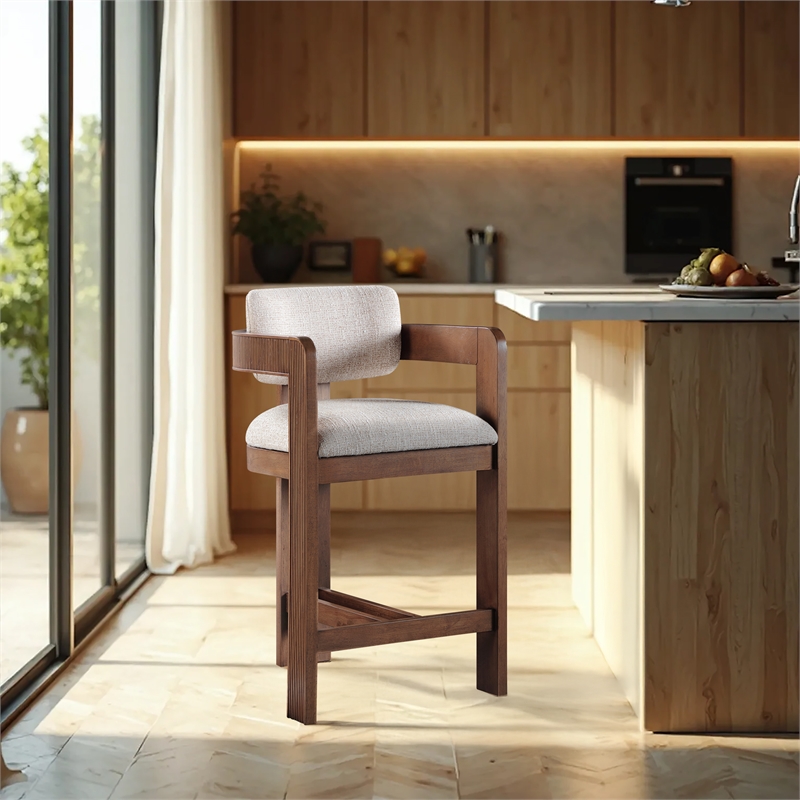 Pemberly Row Contemporary Beige Linen Textured Polyester Fabric Stool