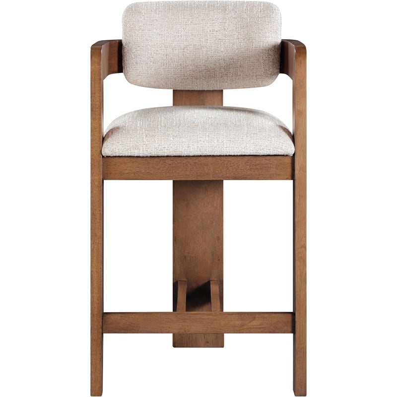 Pemberly Row Contemporary Beige Linen Textured Polyester Fabric Stool