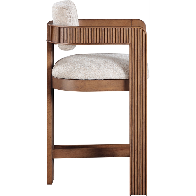 Pemberly Row Contemporary Beige Linen Textured Polyester Fabric Stool