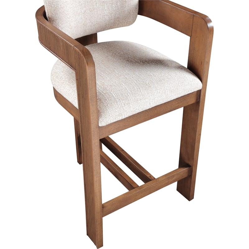 Pemberly Row Contemporary Beige Linen Textured Polyester Fabric Stool