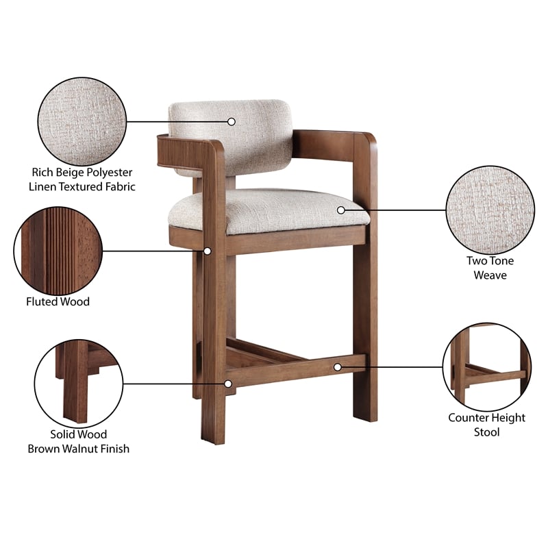 Pemberly Row Contemporary Beige Linen Textured Polyester Fabric Stool