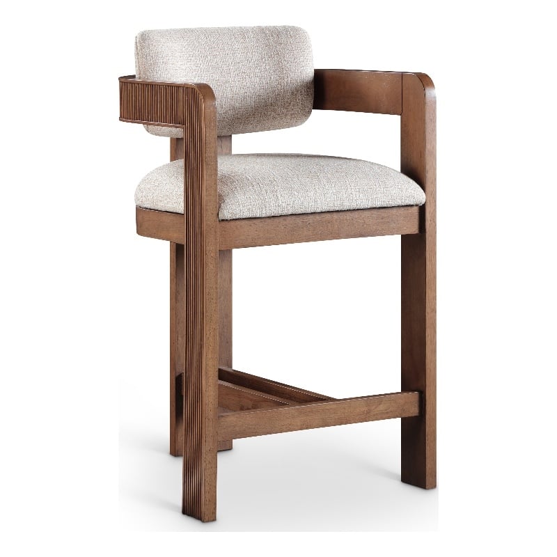 Pemberly Row Contemporary Beige Linen Textured Polyester Fabric Stool