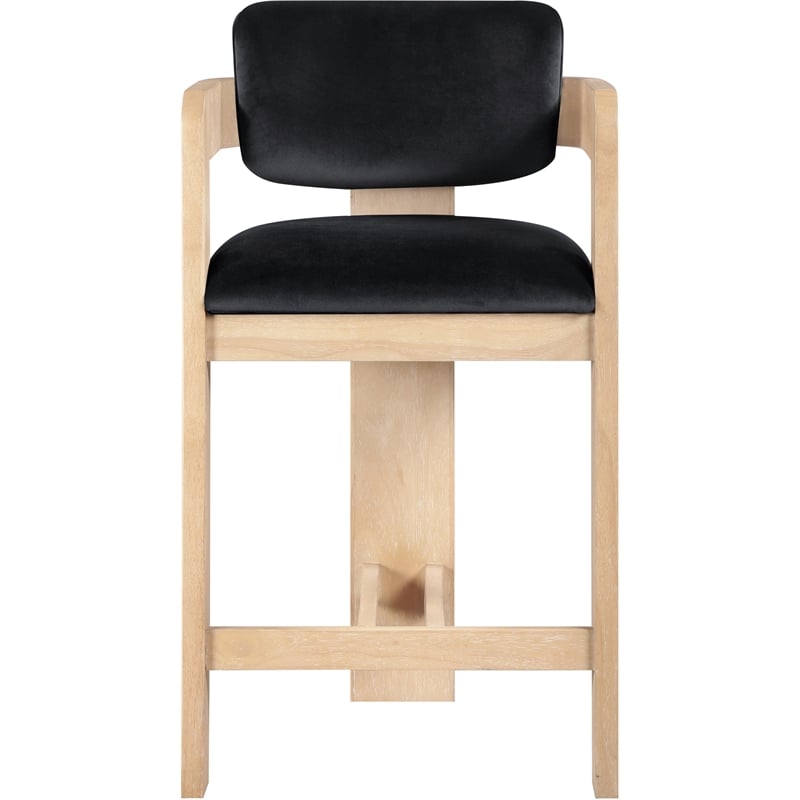 Pemberly Row Contemporary Solid Wood Frame Black Ultra Luxe Velvet Stool