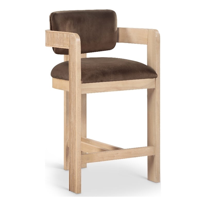 Pemberly Row Contemporary Solid Wood Frame Brown Ultra Luxe Velvet Stool