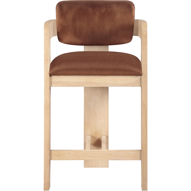 Pemberly Row Contemporary Solid Wood Frame Cognac Ultra Luxe Velvet Stool