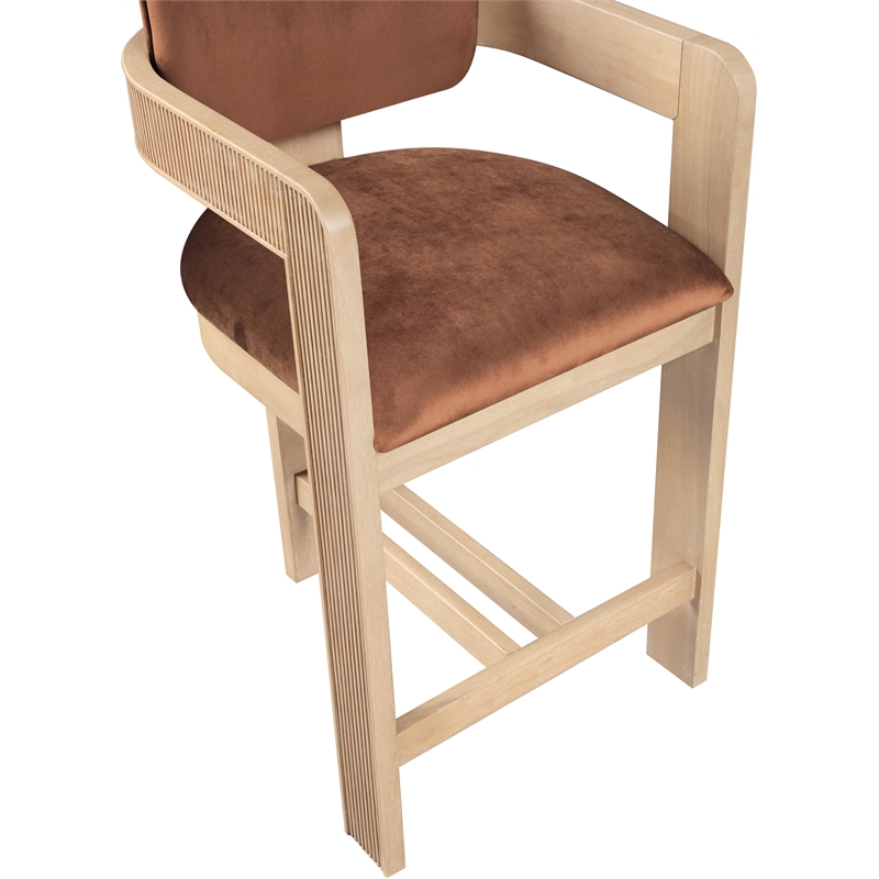 Pemberly Row Contemporary Solid Wood Frame Cognac Ultra Luxe Velvet Stool