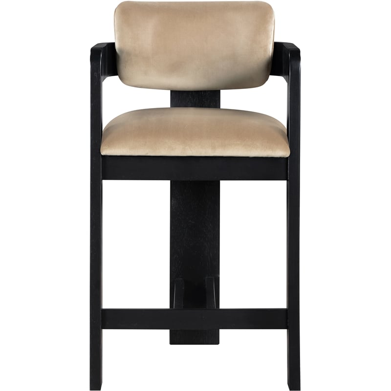 Pemberly Row Contemporary Solid Wood Frame Beige Ultra Luxe Velvet Stool