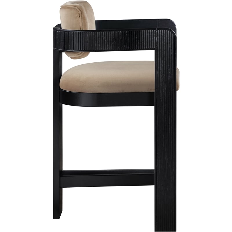 Pemberly Row Contemporary Solid Wood Frame Beige Ultra Luxe Velvet Stool