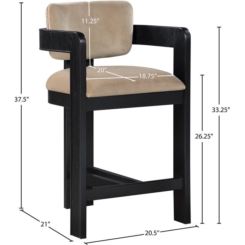 Pemberly Row Contemporary Solid Wood Frame Beige Ultra Luxe Velvet Stool