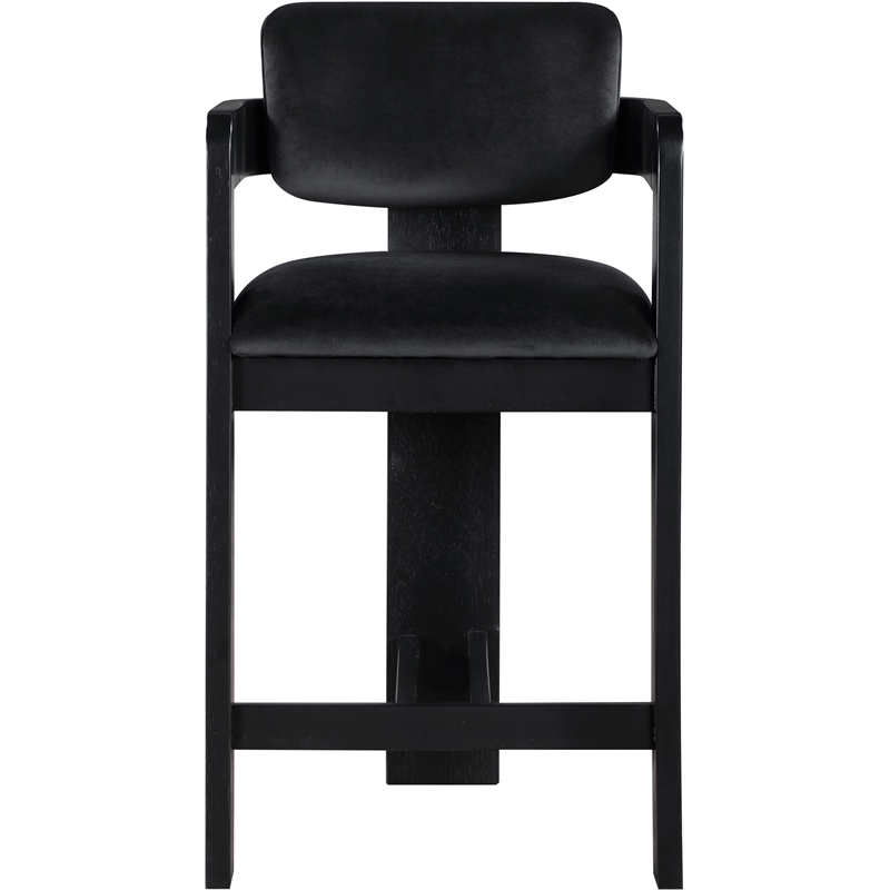 Pemberly Row Contemporary Solid Wood Frame Black Ultra Luxe Velvet Stool