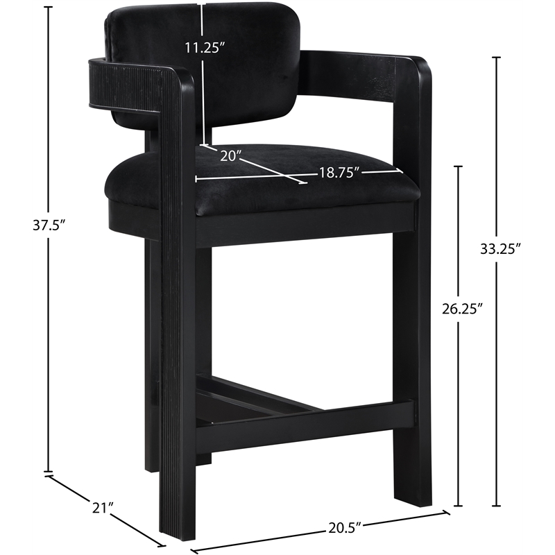 Pemberly Row Contemporary Solid Wood Frame Black Ultra Luxe Velvet Stool