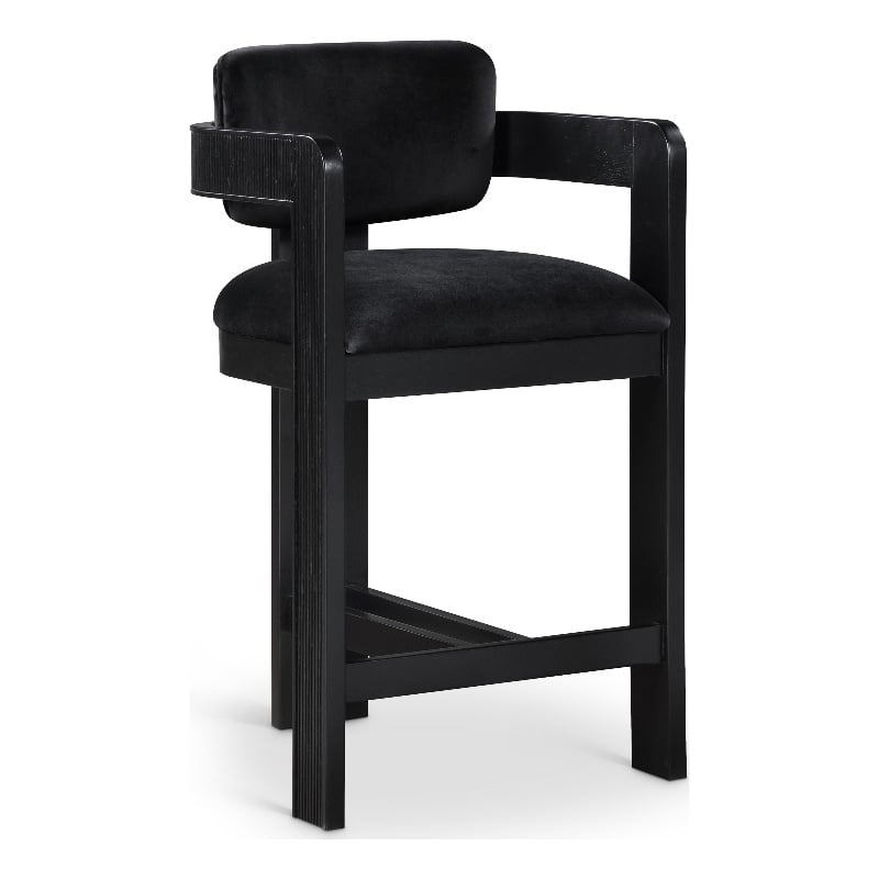 Pemberly Row Contemporary Solid Wood Frame Black Ultra Luxe Velvet Stool