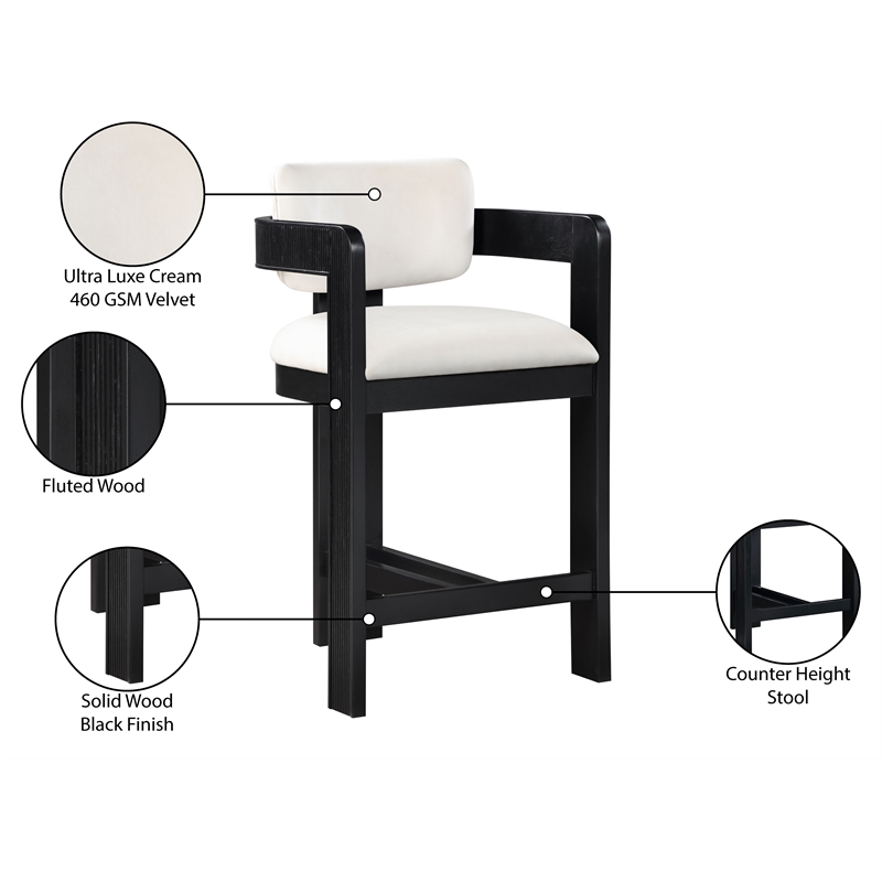Pemberly Row Contemporary Solid Wood Frame Cream Ultra Luxe Velvet Stool