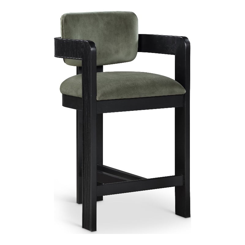 Pemberly Row Contemporary Solid Wood Frame Green Ultra Luxe Velvet Stool