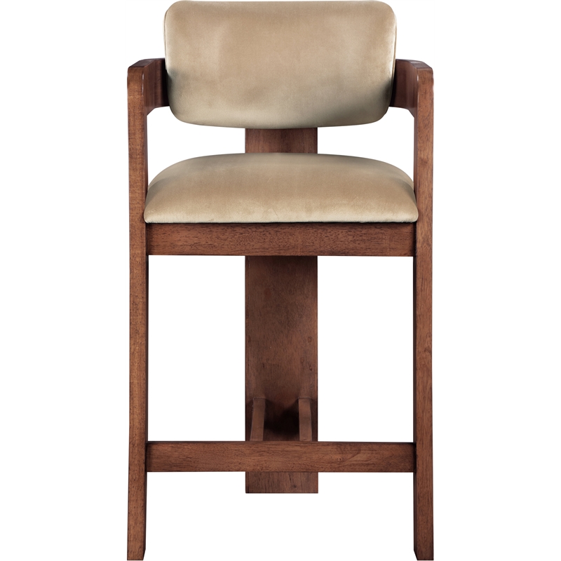 Pemberly Row Contemporary Solid Wood Frame Beige Ultra Luxe Velvet Stool