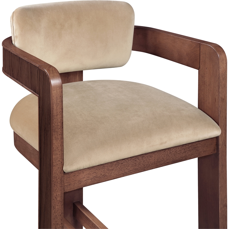 Pemberly Row Contemporary Solid Wood Frame Beige Ultra Luxe Velvet Stool