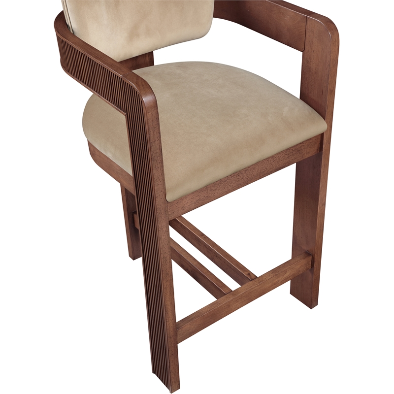 Pemberly Row Contemporary Solid Wood Frame Beige Ultra Luxe Velvet Stool