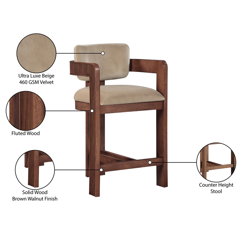 Pemberly Row Contemporary Solid Wood Frame Beige Ultra Luxe Velvet Stool