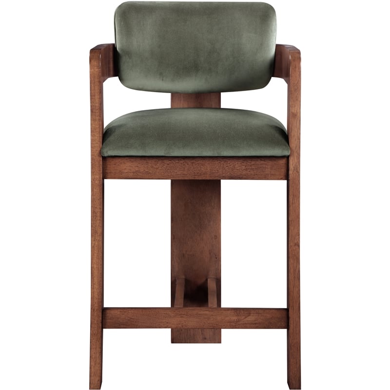 Pemberly Row Contemporary Solid Wood Frame Green Ultra Luxe Velvet Stool