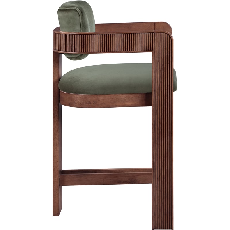 Pemberly Row Contemporary Solid Wood Frame Green Ultra Luxe Velvet Stool