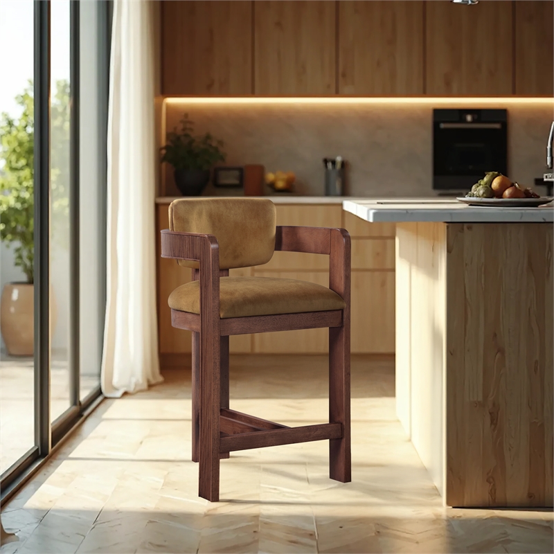 Pemberly Row Contemporary Solid Wood Frame Saddle Ultra Luxe Velvet Stool