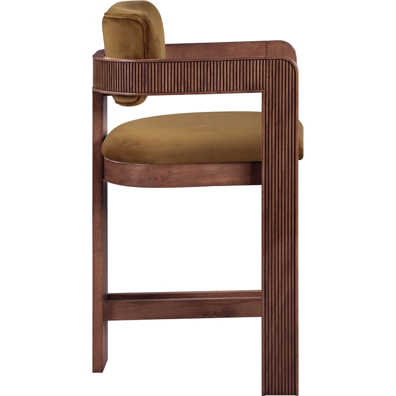 Pemberly Row Contemporary Solid Wood Frame Saddle Ultra Luxe Velvet Stool