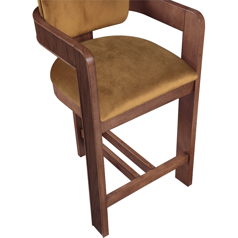 Pemberly Row Contemporary Solid Wood Frame Saddle Ultra Luxe Velvet Stool