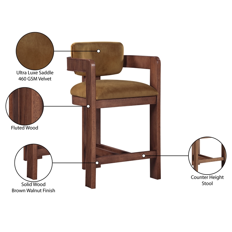 Pemberly Row Contemporary Solid Wood Frame Saddle Ultra Luxe Velvet Stool