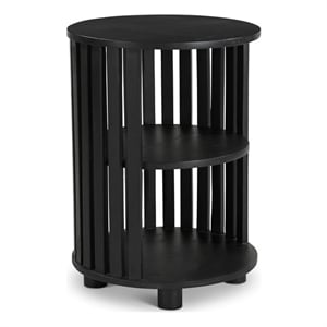 Pemberly Row Solid Wood Frame 15.75&quot Round End Table in Sandblasted Black